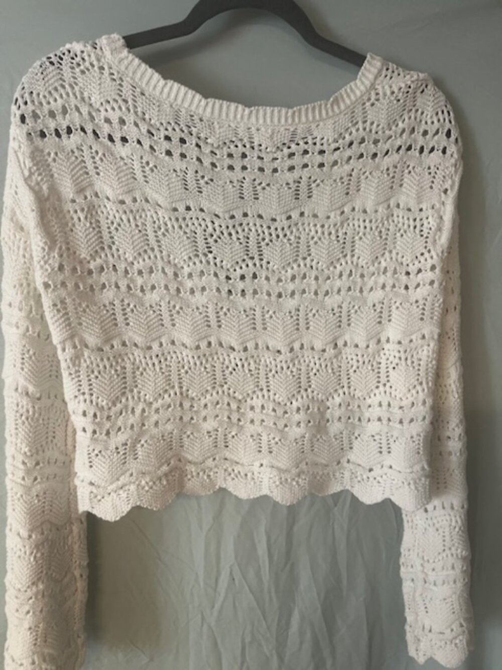 Moon & Madison White Crochet Front Tie Cardigan Sweater Large L - Picture 7 of 8